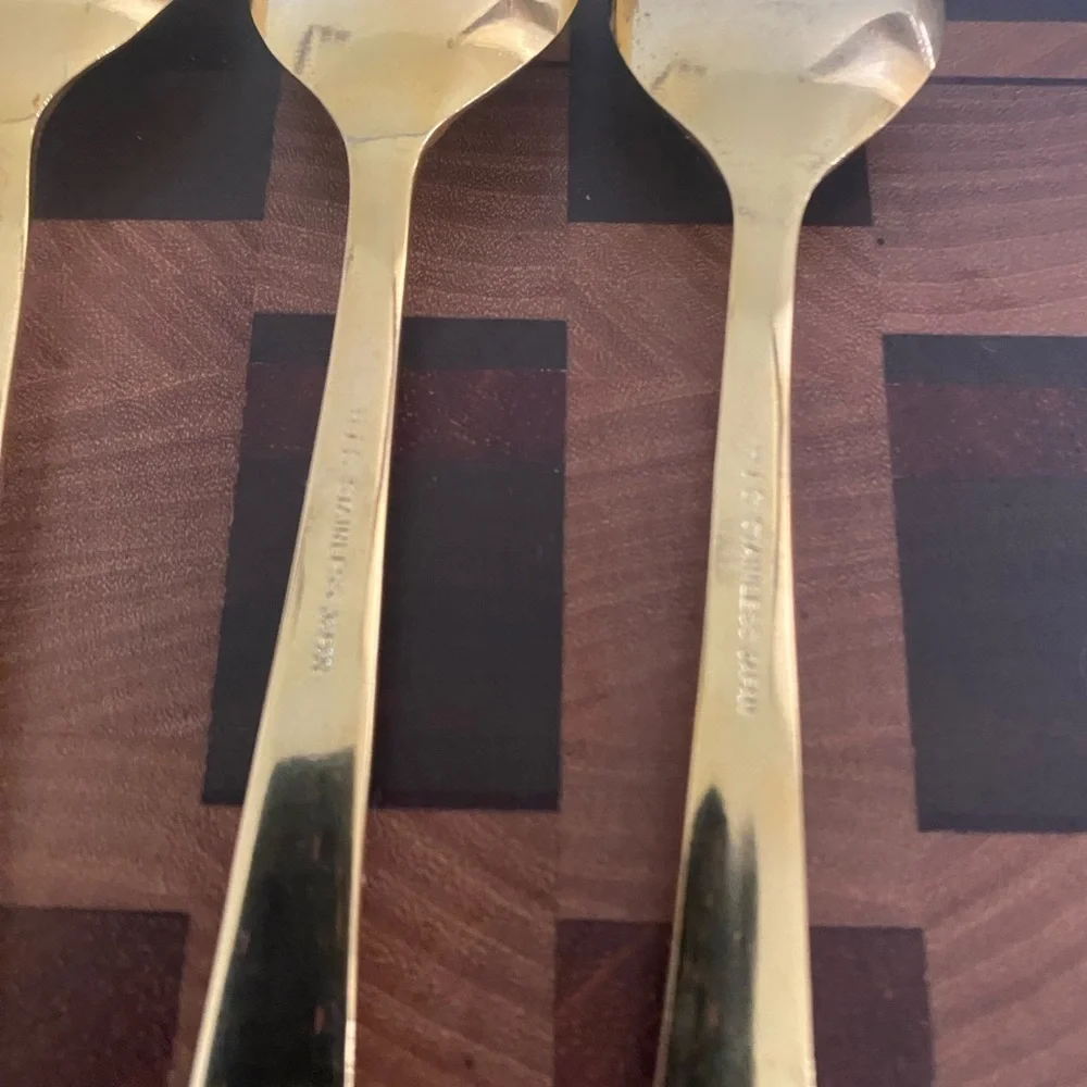 H1 MCM Gold Flower Garden Gold Electroplated Stainless Steel (6) 4.5” Spoons